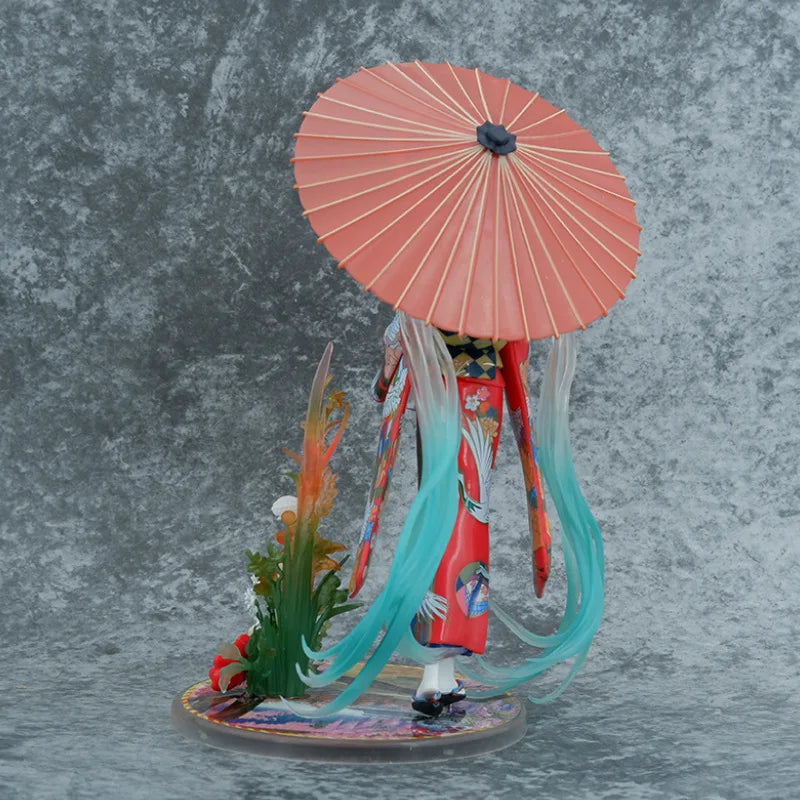 Boxed 22CM New Anime Hatsune Miku kimono Umbrella Beautiful girl series PVC Action figure Model toys doll Ornaments fans gifts