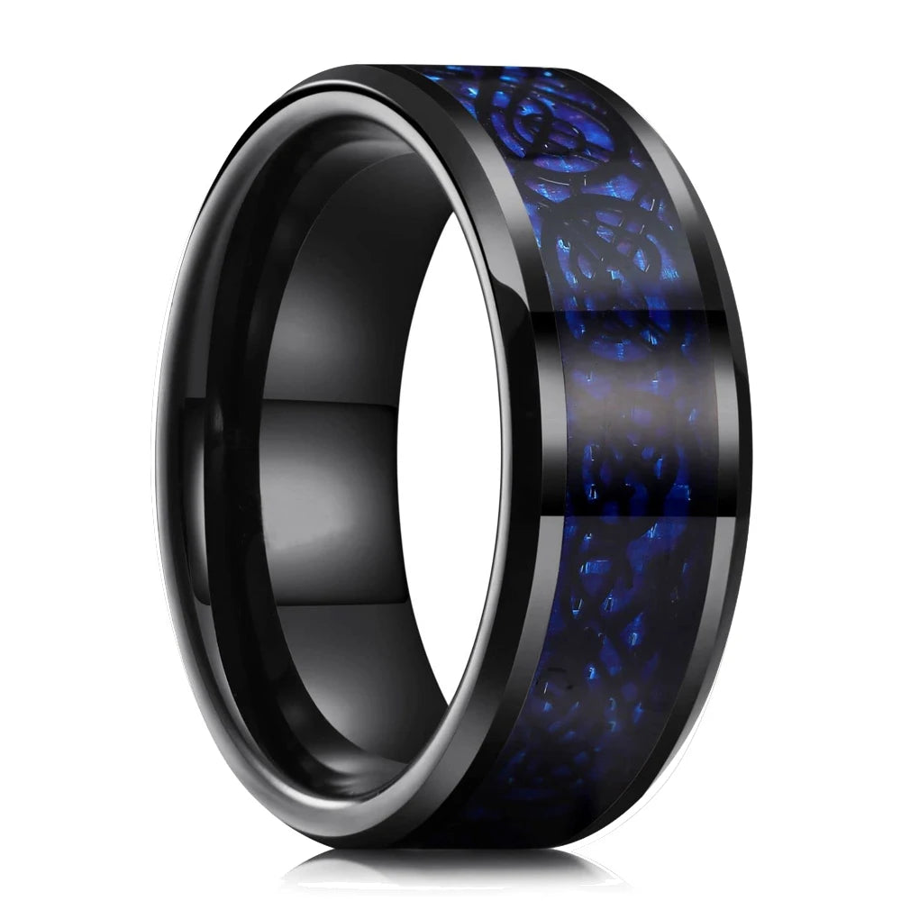 48 styles Fashion 8mm Celtic Dragon Stainless Steel Ring For Men Women Inlay carbon fibre Wedding Band Jewelry Anniversary Gifts
