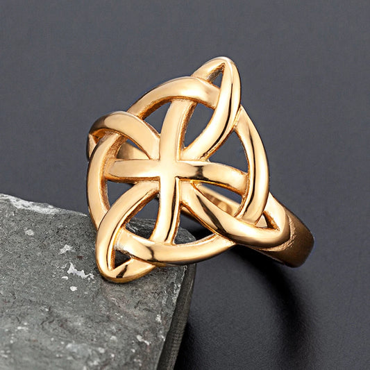 Vintage Hollow Out Mens Stainless Steel Celtic Knot Ring Simple Nordic Trinity Irish Rings for Women Viking Amulet Jewelry Gifts