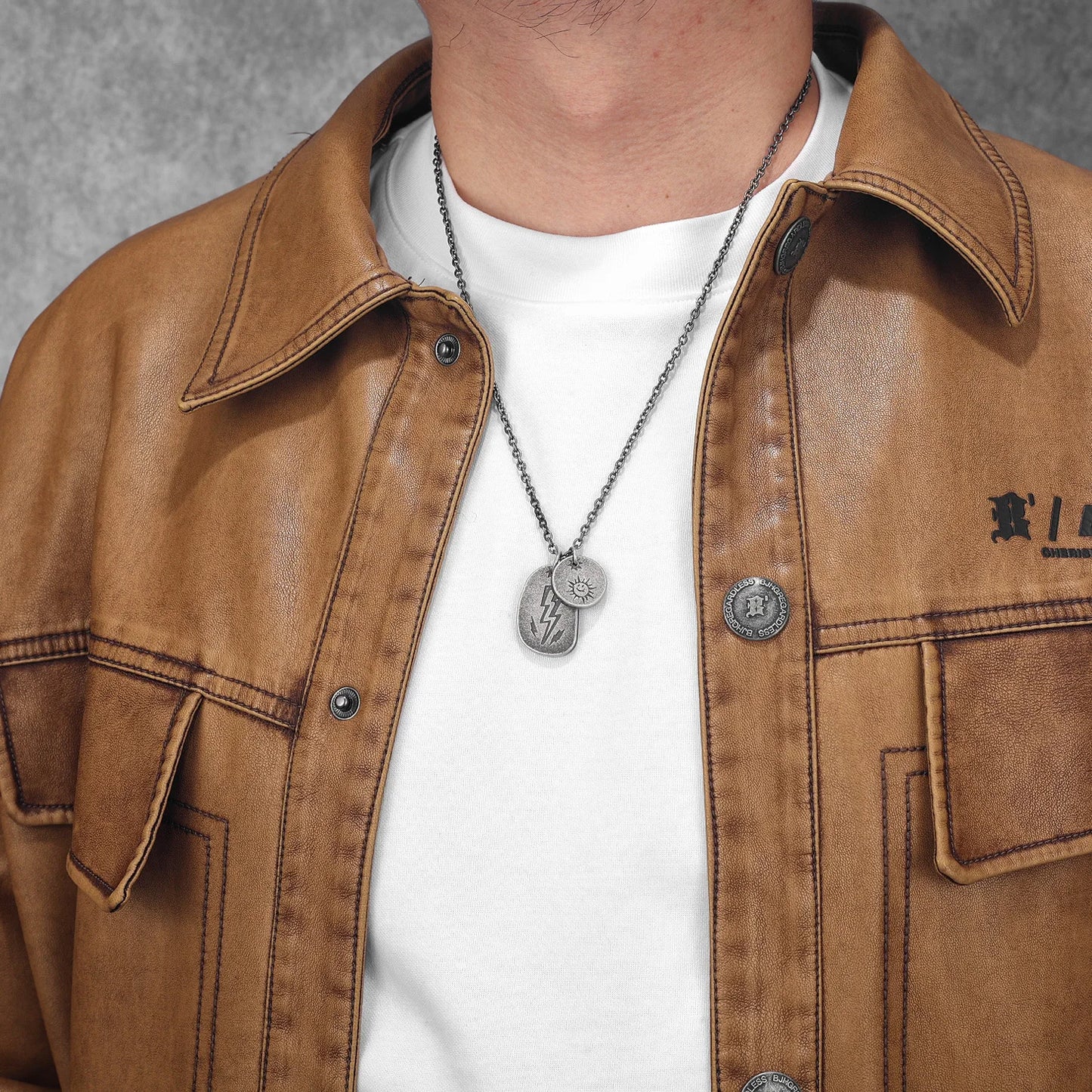 Retro Lightning Pray Tag Stainless Steel Men Necklaces Pendant Chain Punk for Women Fashion Jewelry Gifts Wholesale Dropshiping