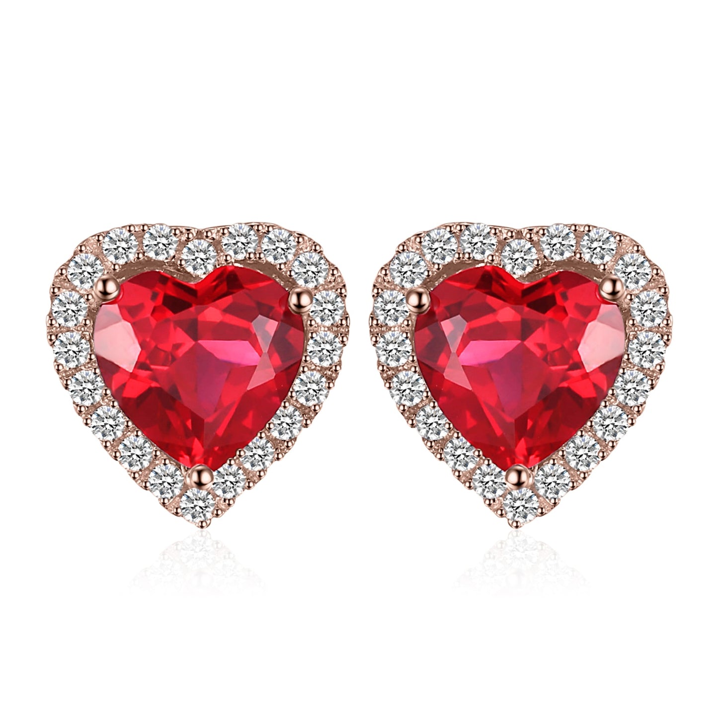 JewelryPalace Heart Created Ruby 925 Sterling Silver Stud Earrings For Women Gemstone Fine Jewelry Yellow Gold Rose Gold Plated