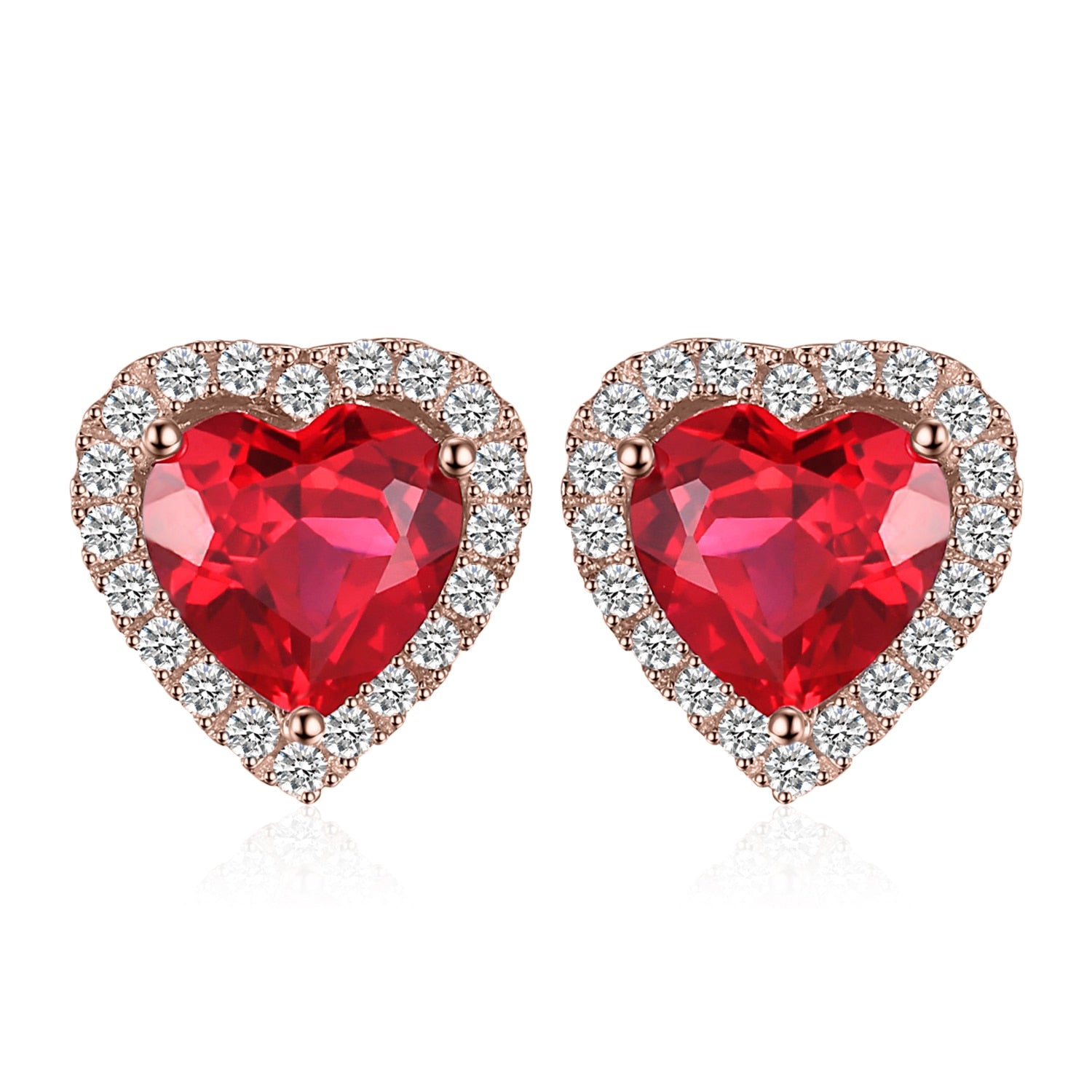 JewelryPalace Heart Created Ruby 925 Sterling Silver Stud Earrings For Women Gemstone Fine Jewelry Yellow Gold Rose Gold Plated