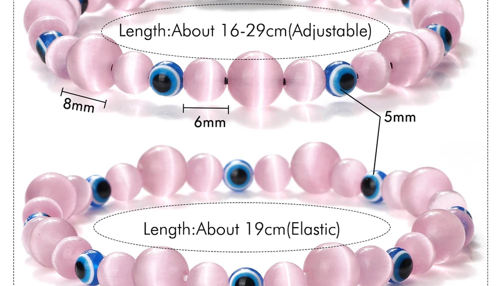 Blue Evil Eye Beaded Bracelets Natural Cat Eye Stone 6 8mm Opal Men Bangles Adjustable Women Bracelet Lucky Yoga Jewelry Gifts