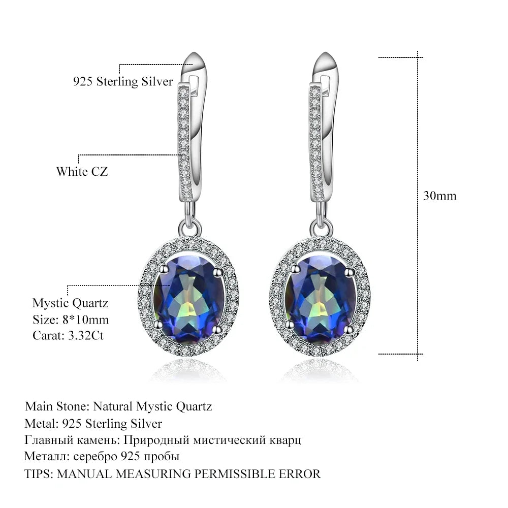 GEM'S BALLET 925 Sterling Silver Earrings Fine Jewelry 4.74Ct Natural Blueish Mystic Quartz Gemstone Drop Earrings For Women