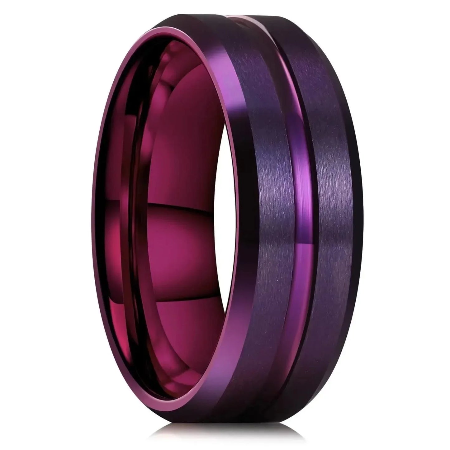 Fashion 8mm Purple Stainless Steel Rings For Men Women Inlay Colorful Abalone Shell Rings Men Wedding Band Jewelry Drop Shipping