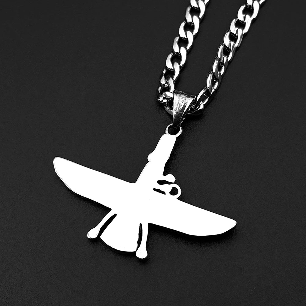 Farvahar Ahura Persia Symbol Zoroastrian Necklace for Women Men Stainless Steel Ancient Amulet Chain Jewelry Collar NZZ420S2