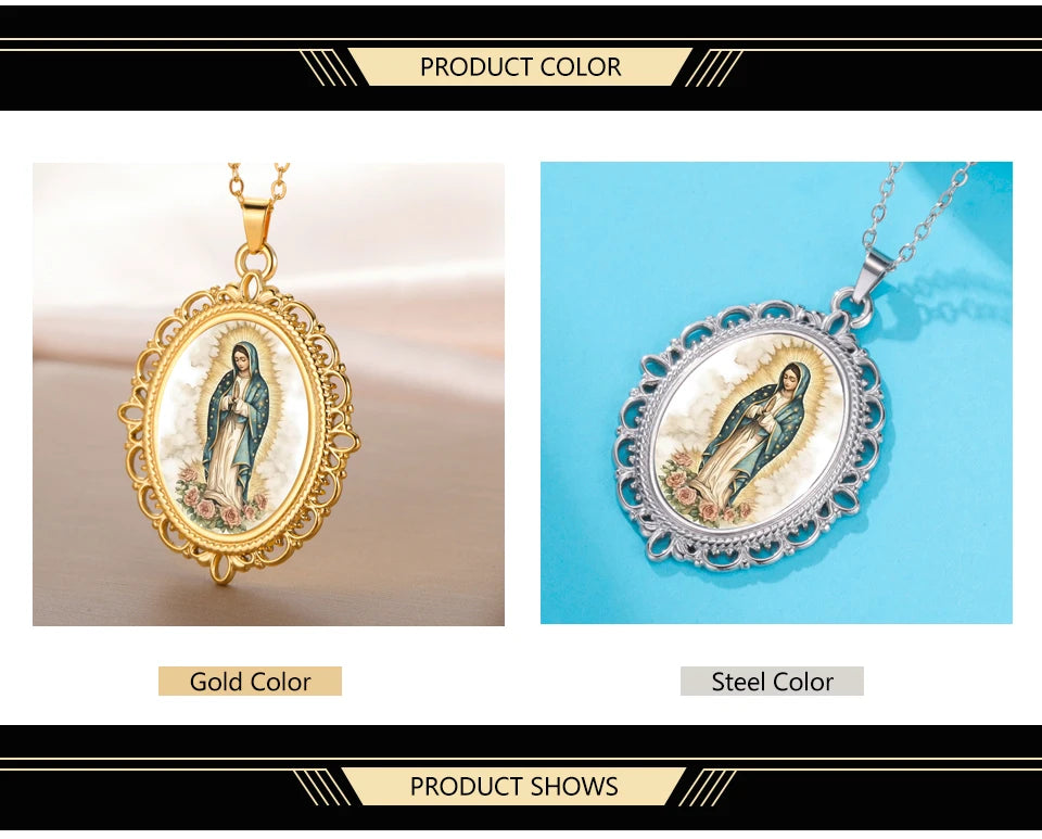 Our Lady of Guadalupe Necklace Catholic Virgin Mary Pendant Religious Faith Pray Protection Amulet Stainless Steel Jewelry