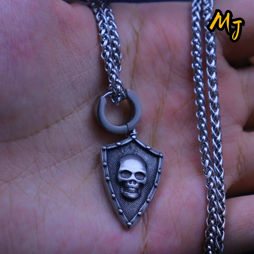 Vintage Skull Shield Pendant Necklace Stainless Steel Charms Punk Amulet North Star Necklace Jewelry Gift  Mainland China