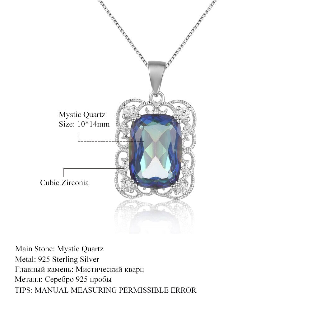 GEM&#39;S BALLET Delicate Lace Necklace 9.66Ct 10x14mm Cushion Fire Mystic Topaz Gemstone Pendant Neckace in Sterling Silver