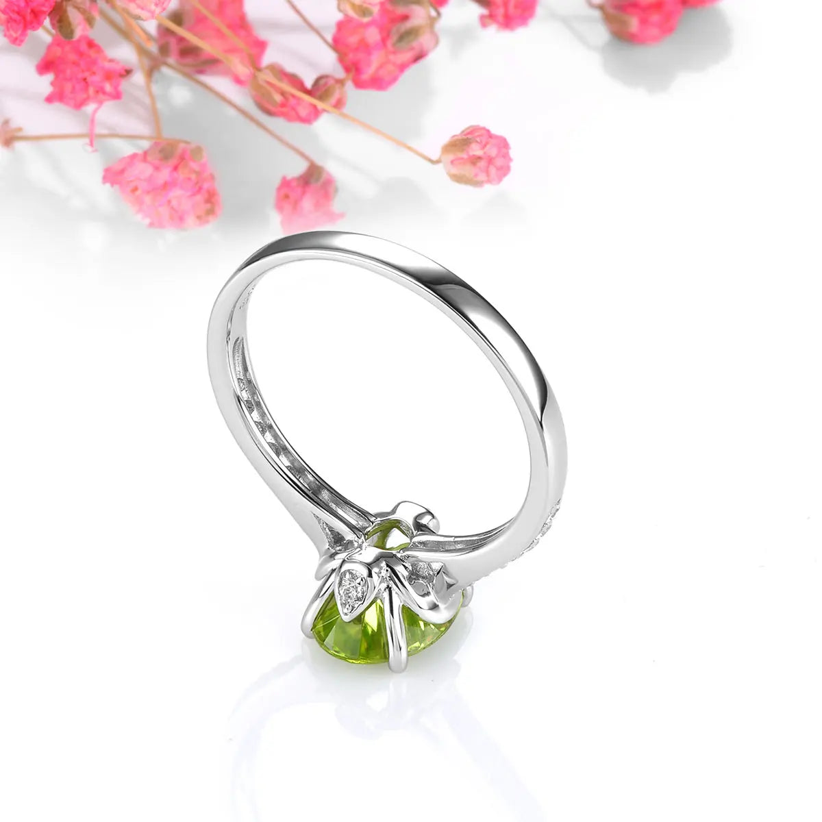 Natural Peridot Sterling Silver Rings 1.8 Carats Faced Cutting August Birthstone Women Simple Classic Style S925 Jewelrys