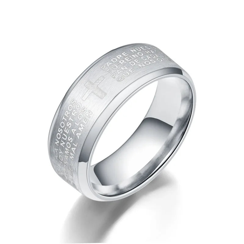Fashion Men's Stainless Steel Bible Verse Jesus Cross Rings For Men Christian Cross Religious Ring Men Amulet Jewelry Wholesale