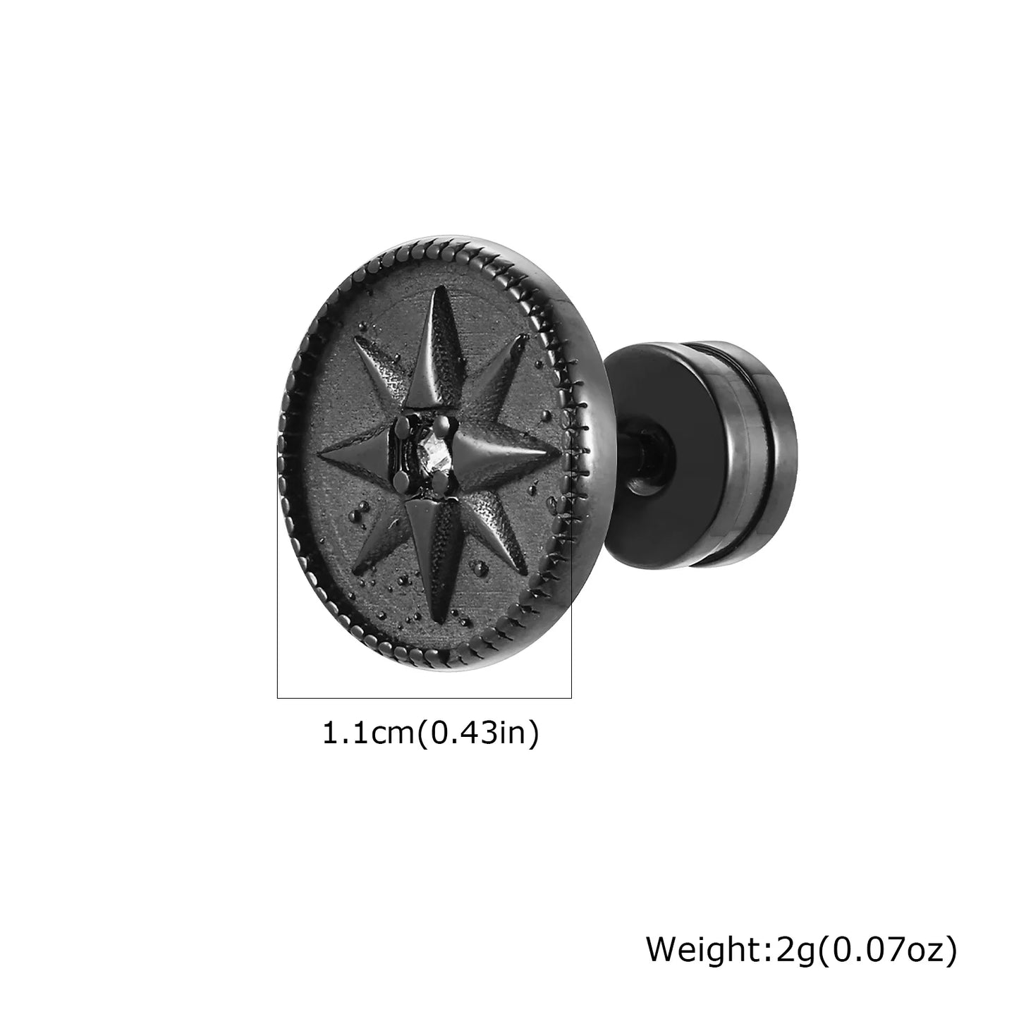 Vintage Men's Compass Stud Earrings,Stainless Steel Eight-pointed Star Round Metal Stud Earrings,Trendy Classic Jewelry Gifts