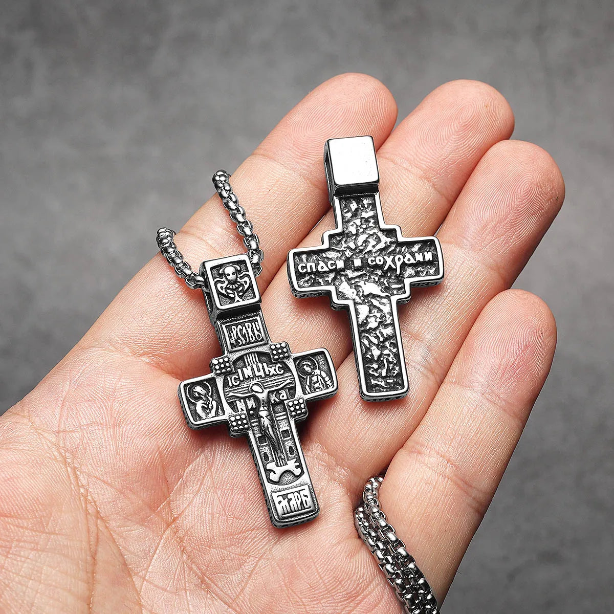 Jesus Carving Cross Amulets Stainless Steel Men Necklaces Pendant Chain Punk Women Fashion Jewelry Gifts Wholesale Dropshiping