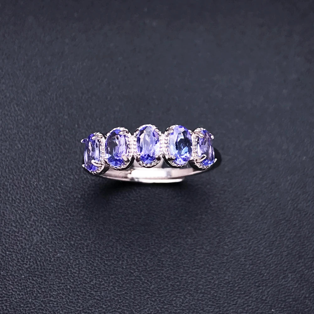 Natural Tanzanite Solid Silver Ring 1.2 Carat Genuine Gemstone for Women Wedding Anniversary Elegant Jewelry Gifts Top Quality