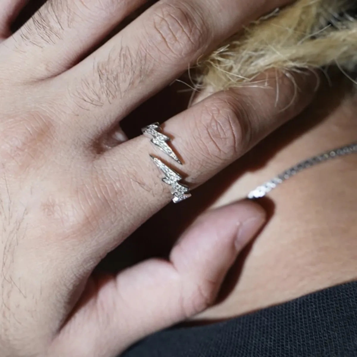 Adjustable Punk Style Lightning Zircon Ring Stainless Steel Comfort Fit Jewelry for Women And Men Daily Wear Gift Idea