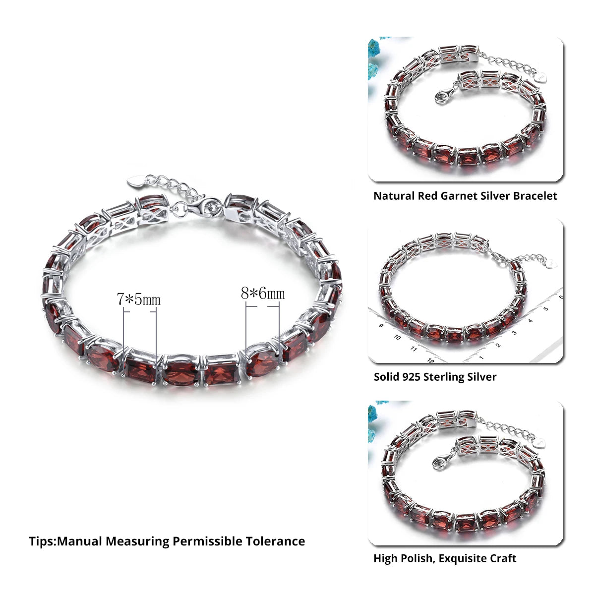 Natural Red Garnet Sterling Silver Bracelet 38.5 Carats Genuine Gemstone Luxury Gorgerous Fine Jewelrys S925 Anniversary Gifts