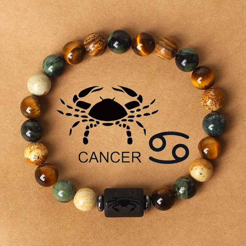 12 Zodiac Signs Constellation Charm Bracelet Men Women Fashion Tiger Eye Stone Beaded Bracelets Virgo Leo Libra Couple Jewelry
