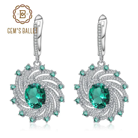 GEM'S BALLET Huge Luxury Nano Emerald Dangle Earrings Solid 925 Sterling Silver Vintage Earrings For Women Gift Fine Jewelry