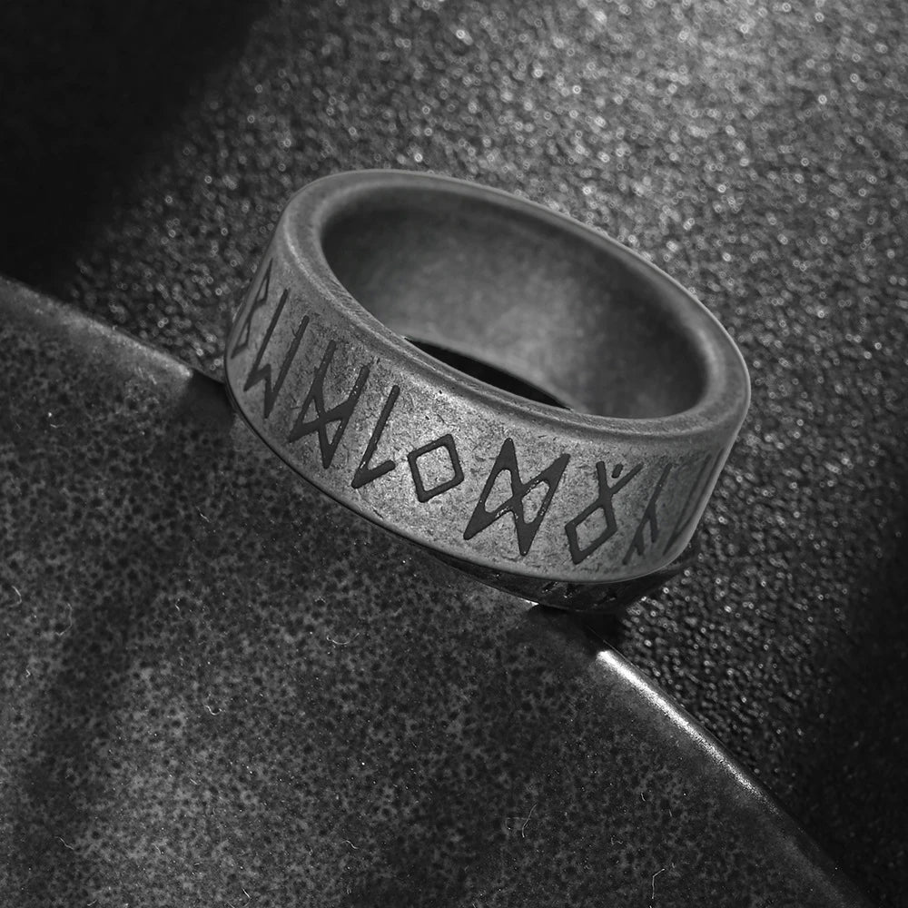 Hiphop 8/10/12mm Antique Silver Color Stainless Steel Rings For Men Women Retro Viking Rune Ring Punk Gothic Rock Biker Jewelry