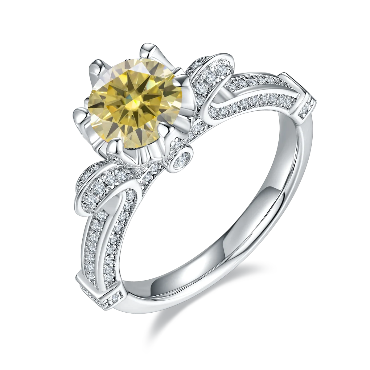 GEM'S BALLET 585 14K 10K 18K Gold 925 Silver Ring 1Ct D Color Antique Style Round Moissanite Engagement Ring For Women Wedding 925 Sterling Silver Yellow