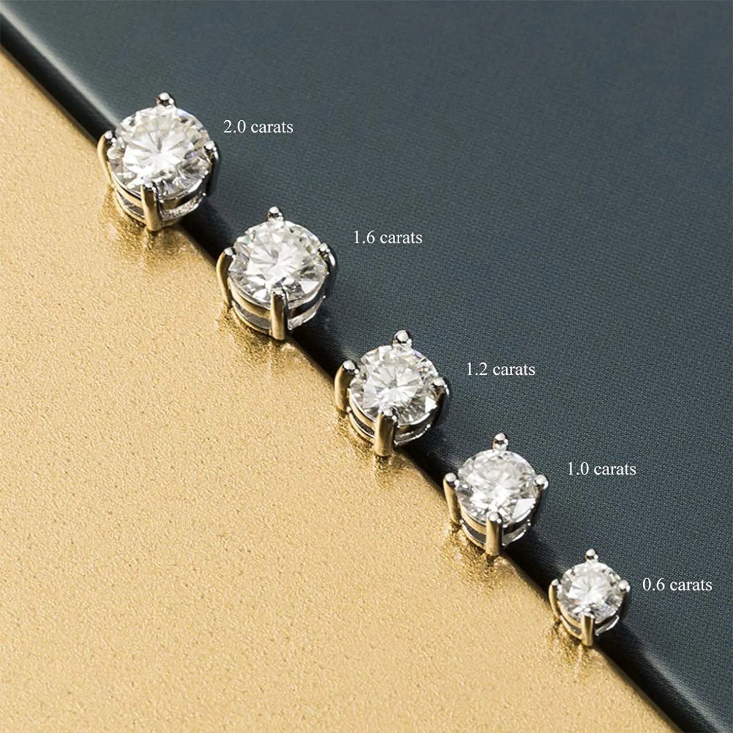 GEM'S BALLET 0.6ct-2ct DF Color Brilliant Round Cut Moissanite Stud Earrings 18K White Gold Plated Moissanite Silver Earrings