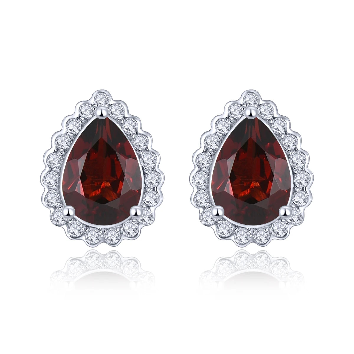 Natural Red Garnet Sterling Silver Stud Earring 1.8 Carats Genuine Gemstone Classic Romantic S925 Fine Jewelrys Women Gifts Natural Garnet