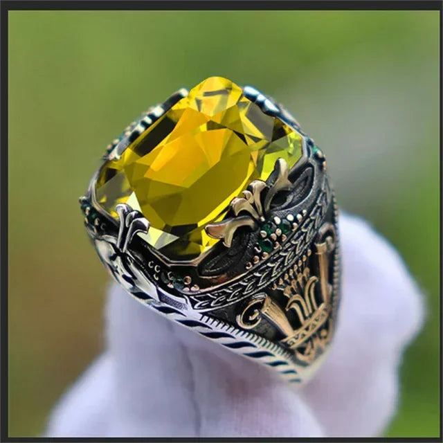 New Retro Handmade Turkish Rings for Men Vintage Double Swords Black Zircon Rings Punk 2024 Trendy Islamic Religious Muslim