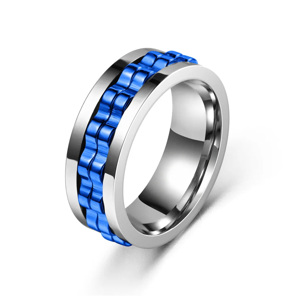 Stainless Steel Ring For Men Gear Chain Rotating Spinning Fidget Rings Punk Jewelry Size 6-13