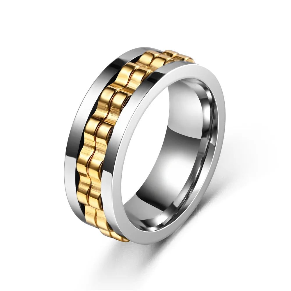 Stainless Steel Ring For Men Gear Chain Rotating Spinning Fidget Rings Punk Jewelry Size 6-13