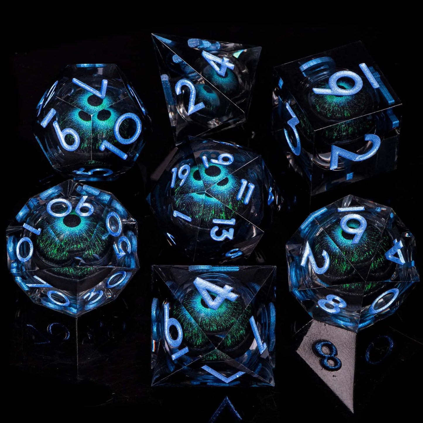 ORIFANTOU DND Flower Lord Rings & Liquid Core Sharp Edge Resin Dice Set D&D Dungeon and Dragon Eye D and D Polyhedral Dice YY-17