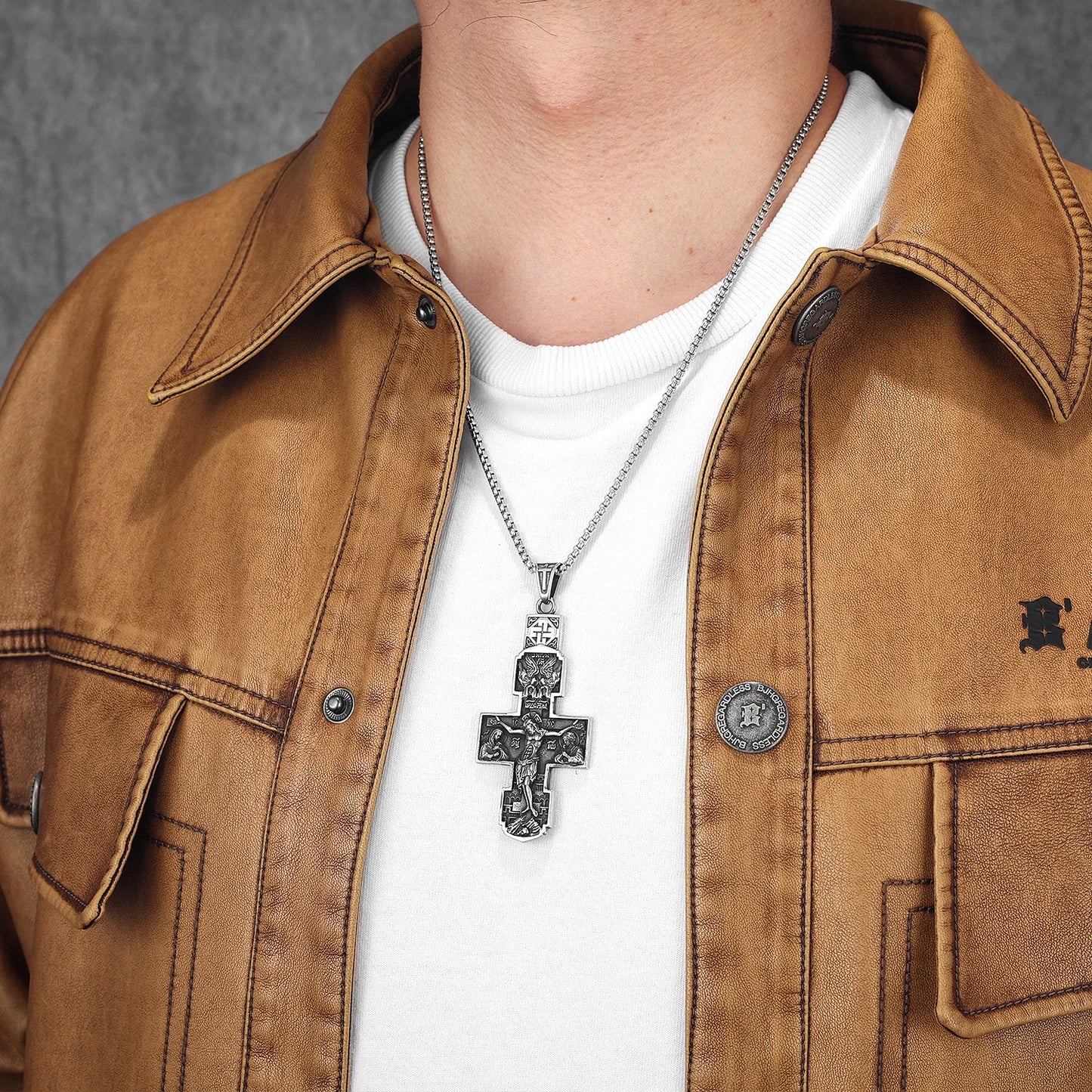 Retro Carving Jesus Cross Stainless Steel Men Necklaces Pendant Chain Punk For Women Fashion Jewelry Gifts