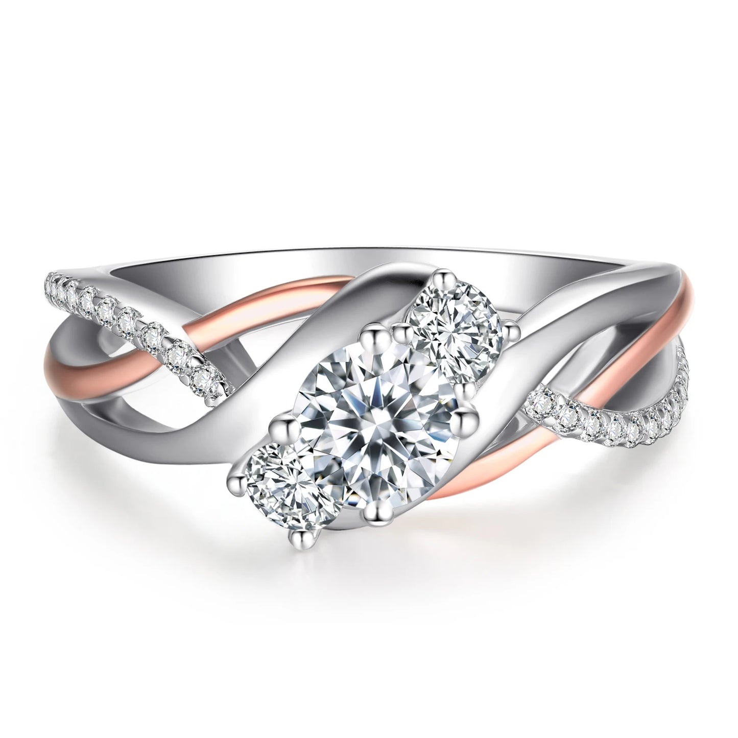 JewelryPalace Solid 925 Sterling Silver Wedding Engagement Ring for Woman 3 Stone AAAAA CZ Simulated Diamond Gold Infinity Ring