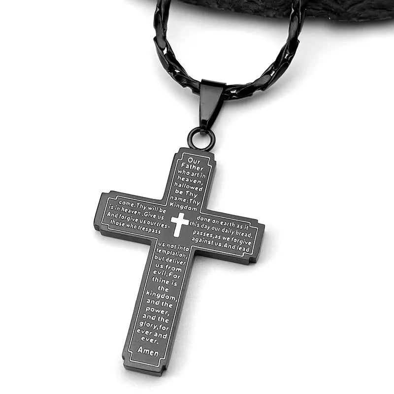 Christian Bible Jesus Cross Chain Necklace Stainless Steel Pendant Necklaces for Women Men Religious Prayer Amulet Jewelry Gift