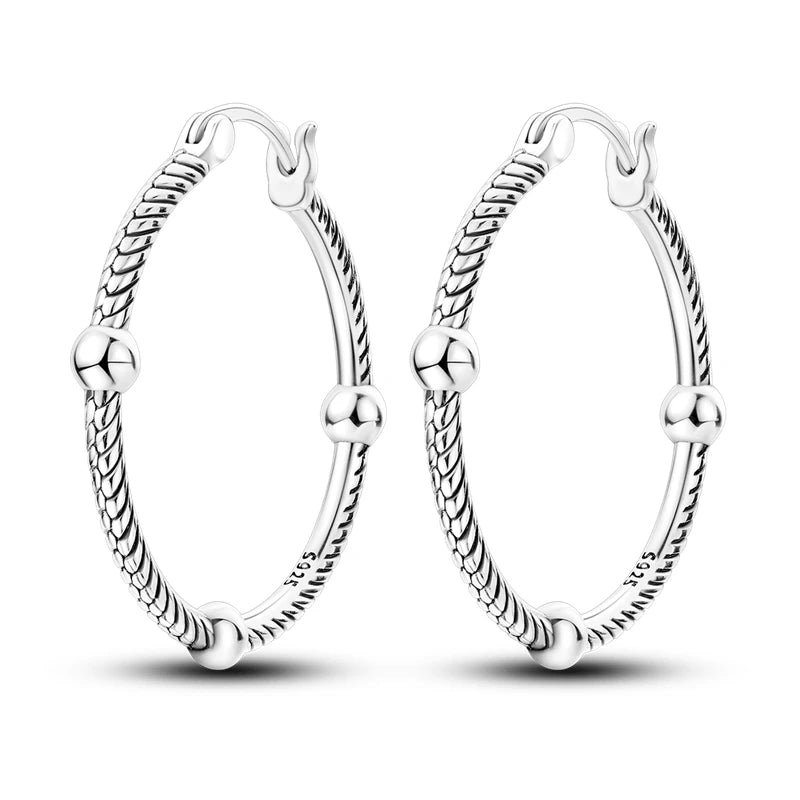 Genuine 925 Sterling Silver Starry Moon Feather Hoop Earrings Fit Original Charms Fashion Women Earrings Jewelry Gift 2024 New KTE114