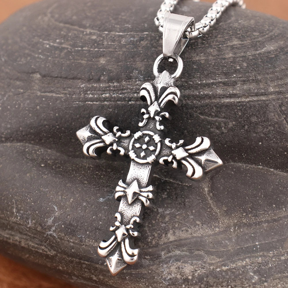 Vintage Charm Cross Pendant Chain for Men Gift Trendy Stainless Steel Women's Necklaces Popular Gothic Party Jewelry Accessories