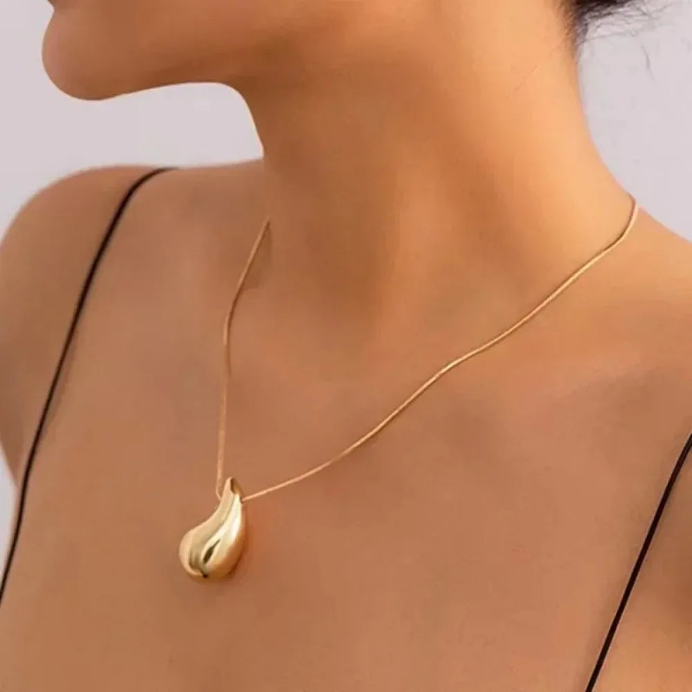 Gold Color CCB Necklace for Women Jewelry Accessories Metal Vintage Waterdrop Pendant Earring Necklace Set Birthday Gift New