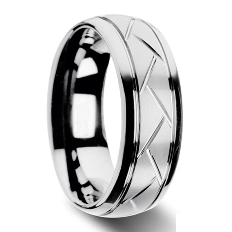 Modern 8mm Black Titanium steel Rings for Men Women Groove Multi-Faceted Stainless Steel Men Ring Wedding Band Jewelry Wholesale