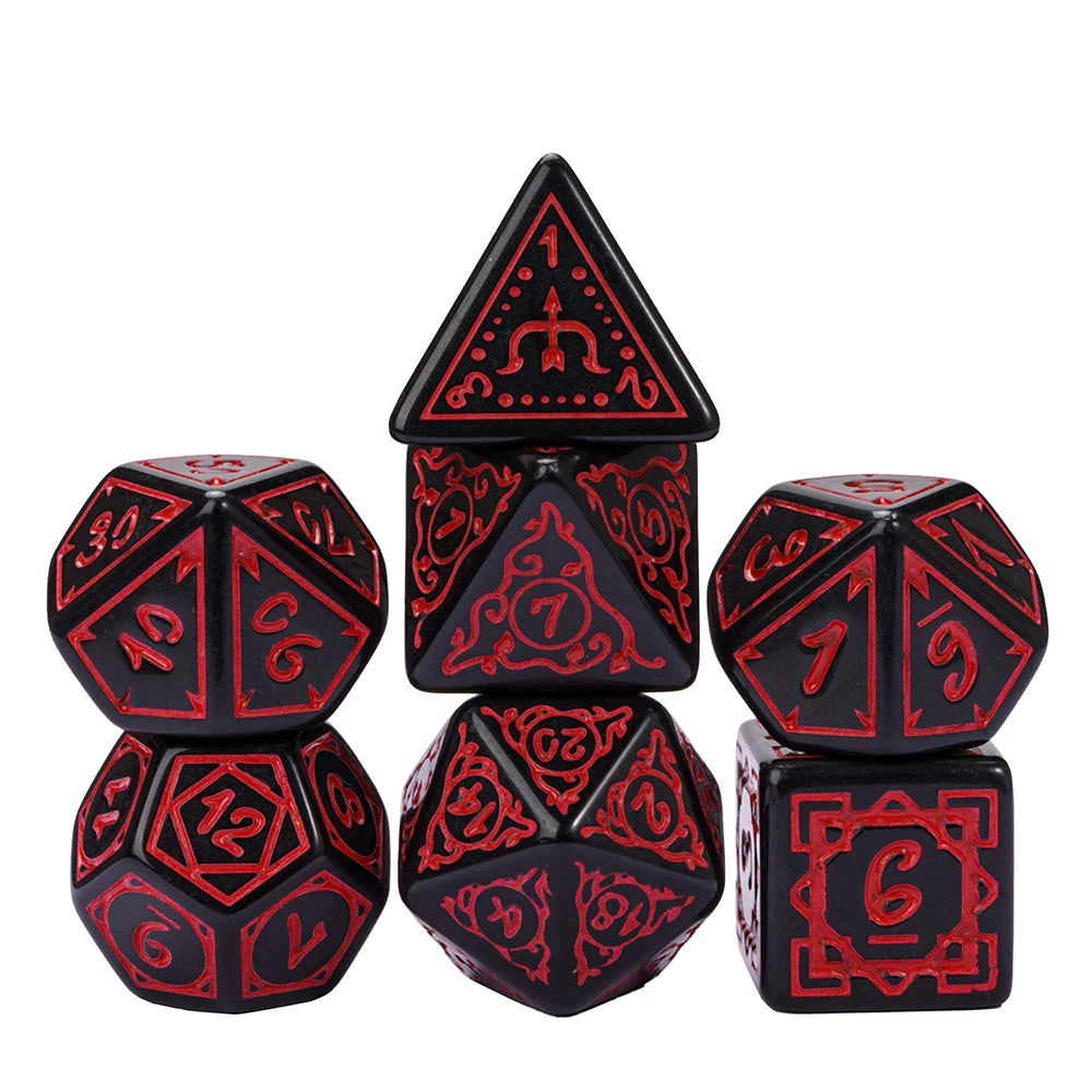 Poludie 7Pcs/Set New Dice Set Druid Green Marbled D4~D20 DND Polyhedral Dice for Role Playing Dice Board Game D&D Black Red China