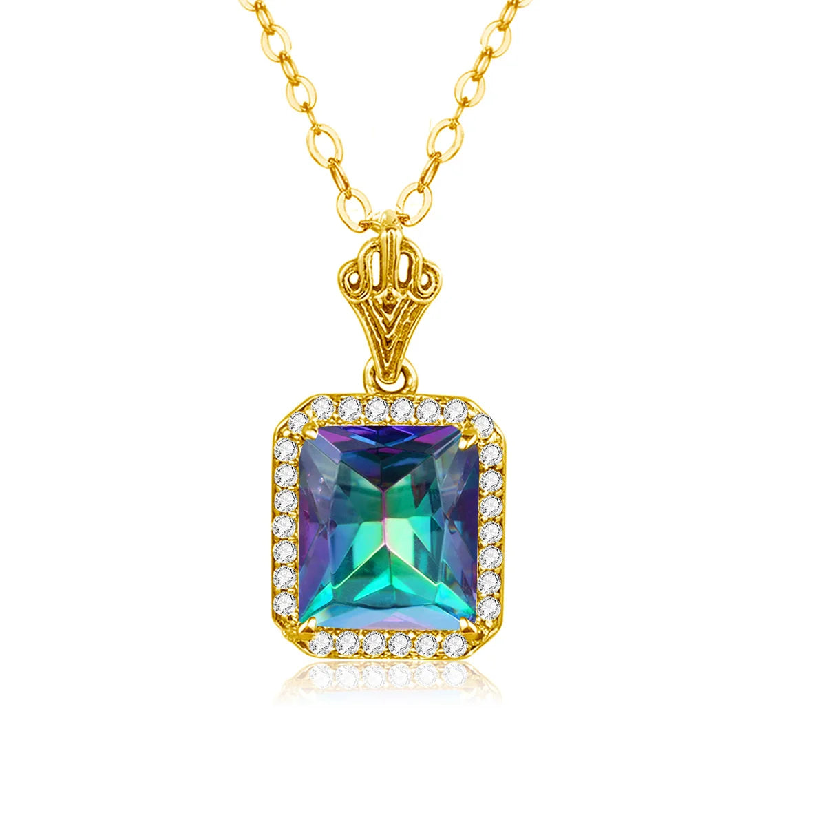 Green Emerald Pendant Necklaces For Women With Diamonds 925 Silver Jewelry Gemstone Boho Berloque Pendent Mystic Topaz Gold