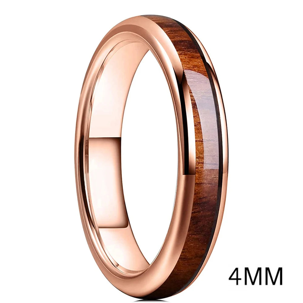 Simple Titanium Stainless Steel Rings For Men Women Koa Wood Inlay Luxury Wedding Band Engagement Rings Jewelry anillos mujer