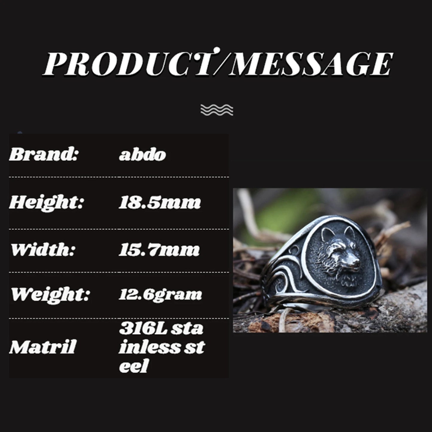 Viking Nordic Wolf Men Ring Animal Defense Totem Wolf Fashion Hip Hop Rock Unisex Finger Ring Punk Gift V237