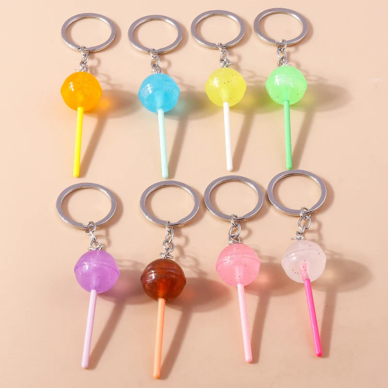 Lovely Resin Candy Lollipop Keychain Mini 3D Simulation Food Key Rings for Men Women Handbag Pendants DIY Kids Jewelry Gifts