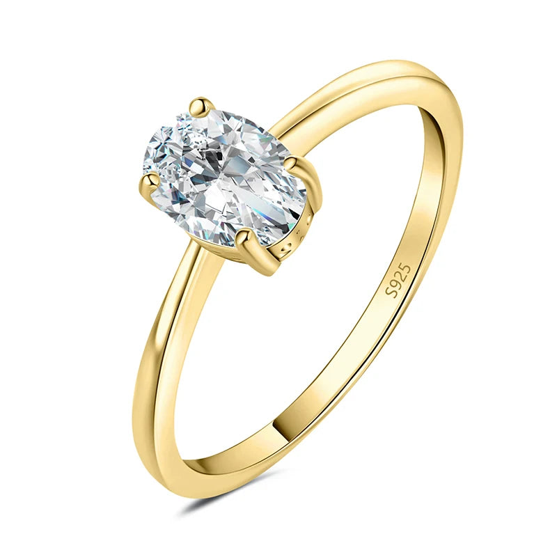JewelryPalace 5A CZ Oval Solitaire Classic 925 Sterling Silver Wedding Engagement Ring for Woman Anniversary Gift Fine Jewelry