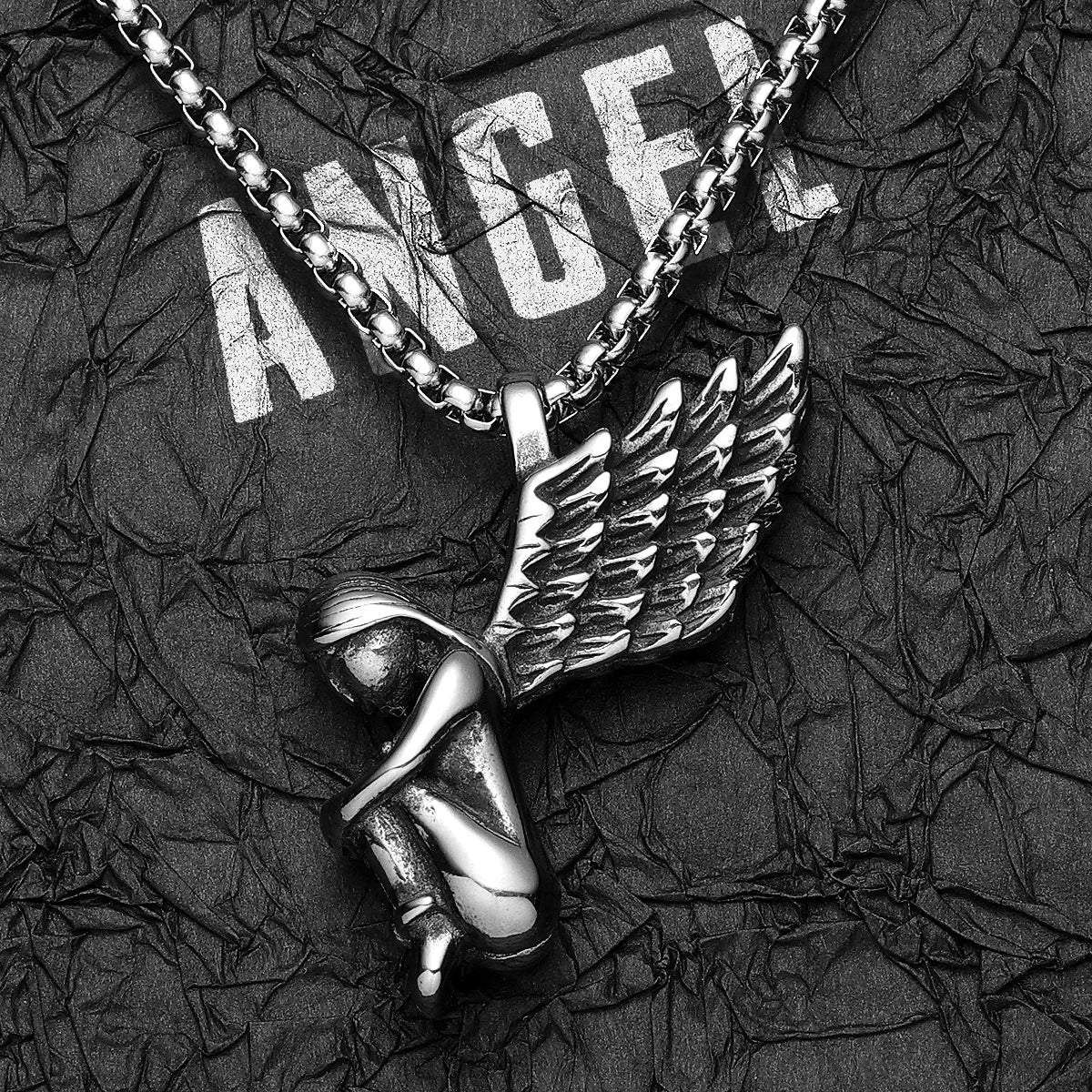 Guardian Angel Wings Stainless Steel Men Necklaces Pendant Chain Punk For Women Fashion Jewelry Gifts Wholesale Dropshiping