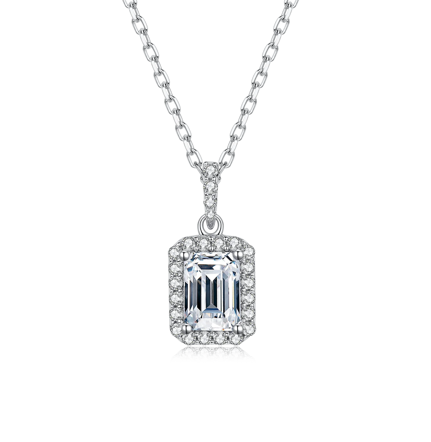 GEM'S BALLET 1.0ct D Color VVS1 Moissanite Halo Set Lovely Wedding Pendant Necklace in 925 Sterling Silver Gift For Her HL03O 925 Sterling Silver 45cm | CHINA