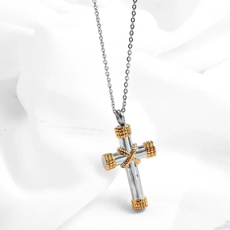 Stainless Steel Cross Letter Pendant Christian Savior Jesus Necklace Men and Women Religious Prayer Amulet Jewelry