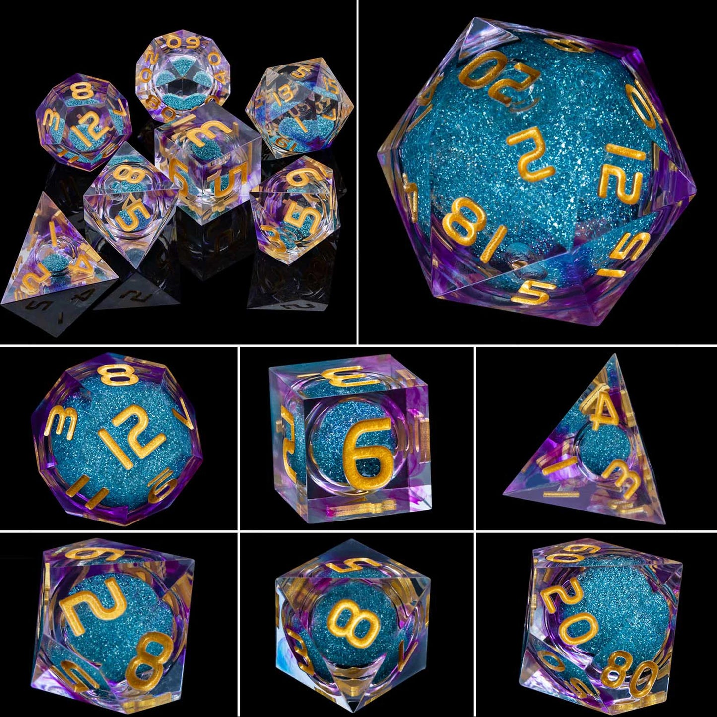 Flower Ring Dice Set & Dnd Liquid Flow Eye D and D Sharp Edge Dice For RPG D20 Dungeon and Dragon Pathfinder Role Playing Games LS-24