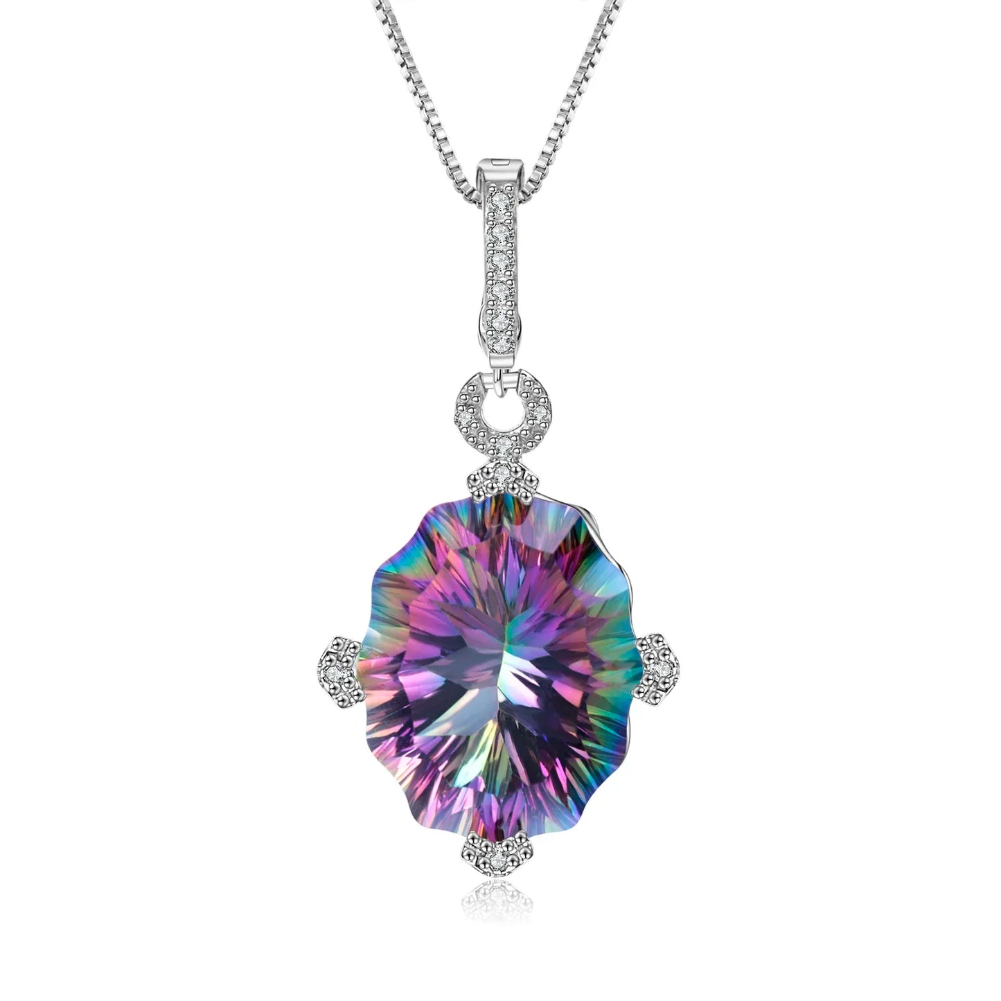 GEM'S BALLET 24.21Ct Irregular Shape Natural Rainbow Mystic Quartz Pendant Necklace 925 Sterling Silver for Women Fine Jewelry Rainbow CHINA