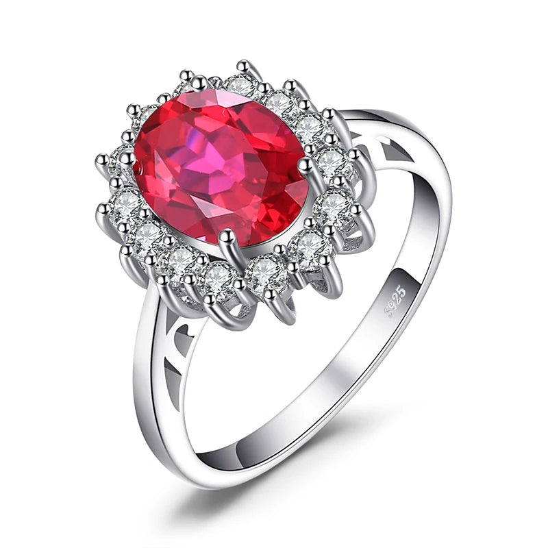 JewelryPalace Princess Diana Simulated Emerald Created Ruby 925 Sterling Silver Halo Ring for Women Yellow Gold Rose Gold Plated Created Ruby 925 Sterling Silver