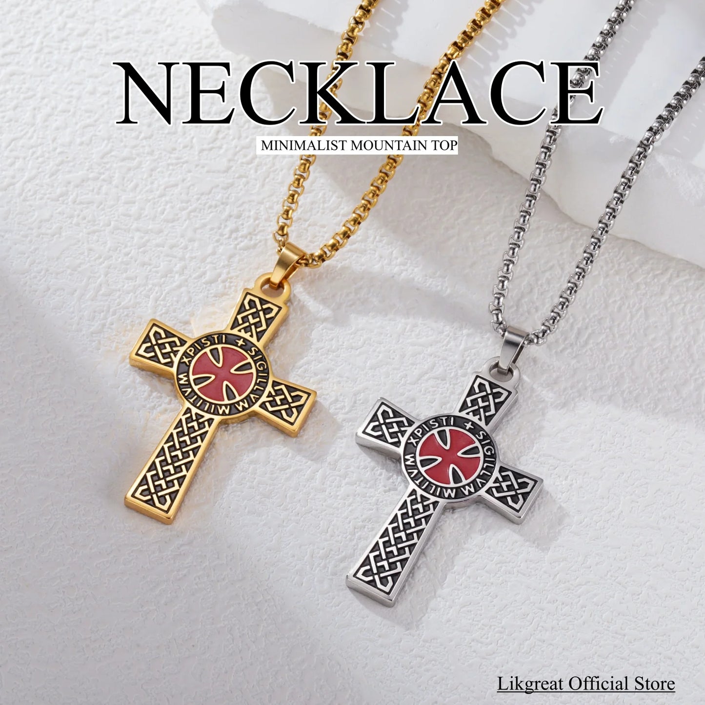 LIKGREAT Christian Cross Necklace Red Cross Templar Symbol for Men Women Vintage Religious Prayer Stainless Steel Jewelry Gift